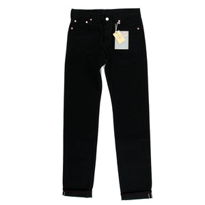 SLIM FIT JEANS : DD010 BLACK X BLACK RED LINE SELVEDGE