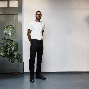 SLIM FIT JEANS : DD010 BLACK X BLACK RED LINE SELVEDGE