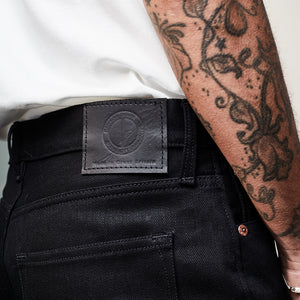 SLIM FIT JEANS : DD010 BLACK X BLACK RED LINE SELVEDGE