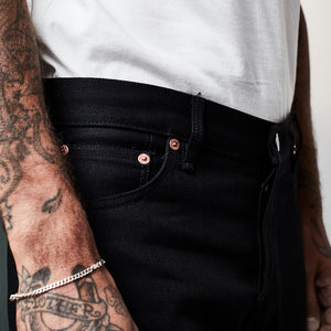 SLIM FIT JEANS : DD010 BLACK X BLACK RED LINE SELVEDGE