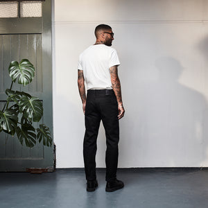 SLIM FIT JEANS : DD010 BLACK X BLACK RED LINE SELVEDGE