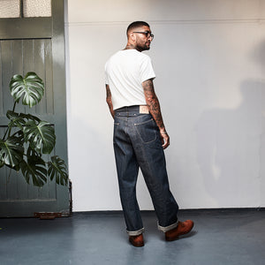 DAWSON WIDE LEG JEANS : DD03  HANK DYED WHITE SELVEDGE