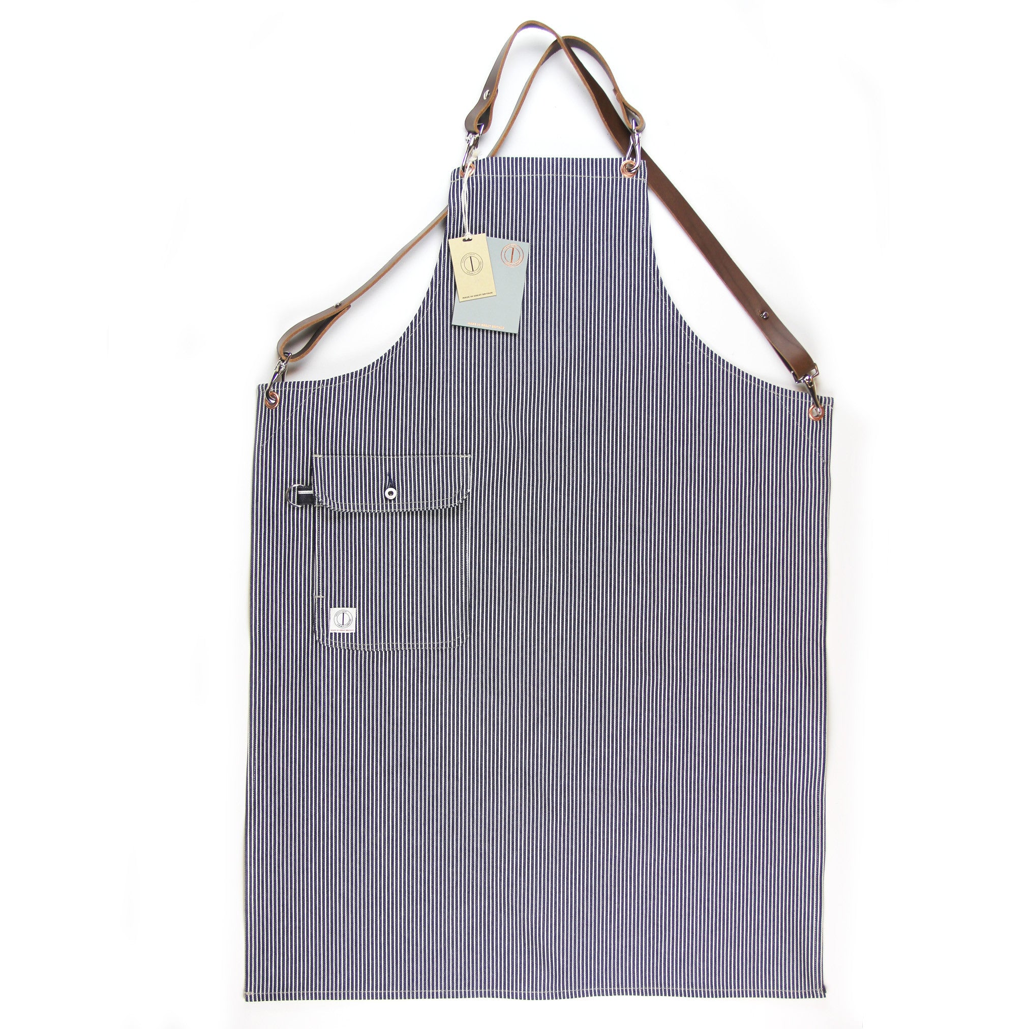 MERCANTILE APRON : DD07 HICKORY STRIPE WITH LEATHER
